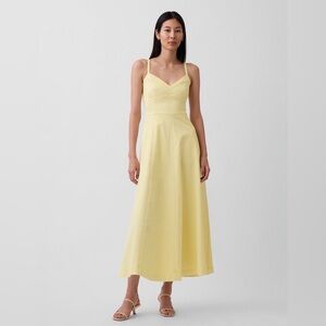 NWT Gap Denim Seamed Corset Maxi Dress | Small | Banana Yellow